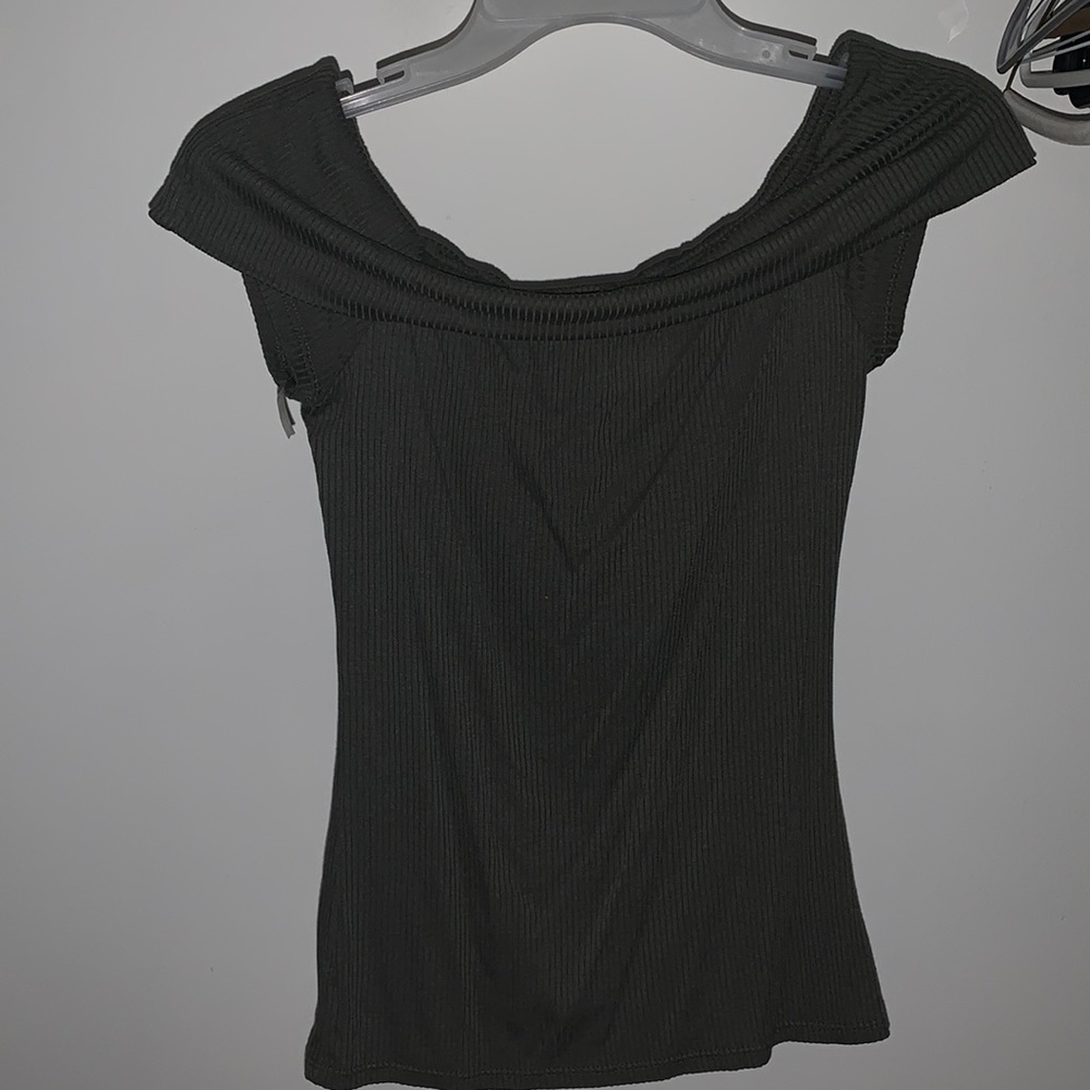 Green off the shoulder shirt
